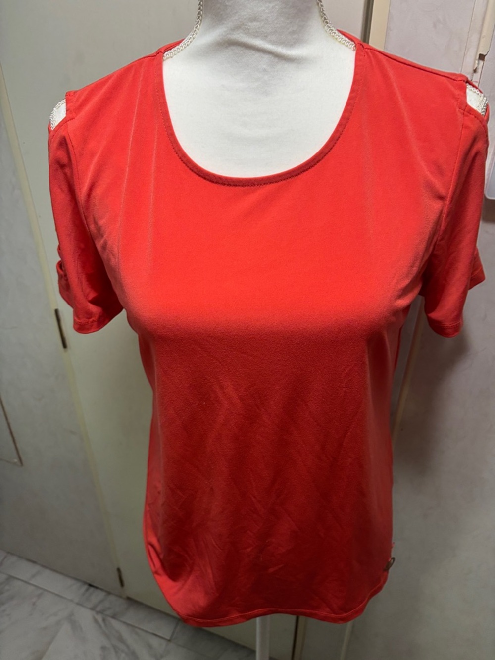 Michael Kors Coral Red Short Sleeve Scoop Neck Top